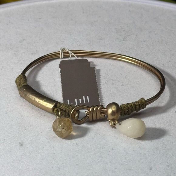 J Jill Distressed Antique Gold With Stone Glass Bead Bracelet 2.25” - Picture 1 of 6